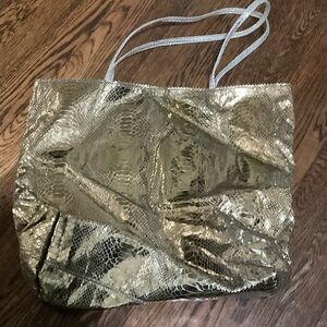 Carlos Falchi Metallic Gold Snakeskin Tote
